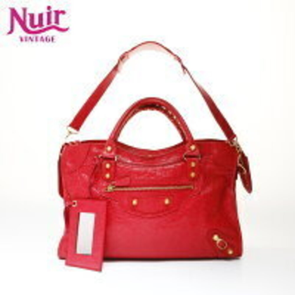 Balenciaga Giant City Leather Handbag Red